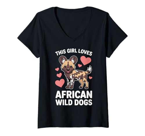 Damen African Wild Dogs Girl Lustiger afrikanischer Wildhund T-Shirt mit V-Ausschnitt Damen African Wild Dogs Girl Lustiger afrikanischer Wildhund T-Shirt mit V-Ausschnitt von Cute African Wild Dog Fun African Wild Dog Design