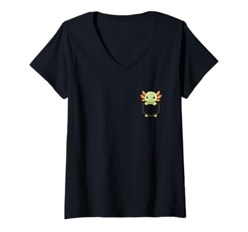 Damen Kinder Frauen Männer Lustiges Tier In Tasche Niedliche Tasche Axolotl T-Shirt mit V-Ausschnitt Damen Kinder Frauen Männer Lustiges Tier In Tasche Niedliche Tasche Axolotl T-Shirt mit V-Ausschnitt von Cute Animal In Pocket Funny Axolotl In Pocket s