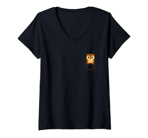 Damen Kinder Frauen Männer Lustiges Tier In Tasche Niedliche Tasche Eule T-Shirt mit V-Ausschnitt von Cute Animal In Pocket Funny Owl In Pocket shirt