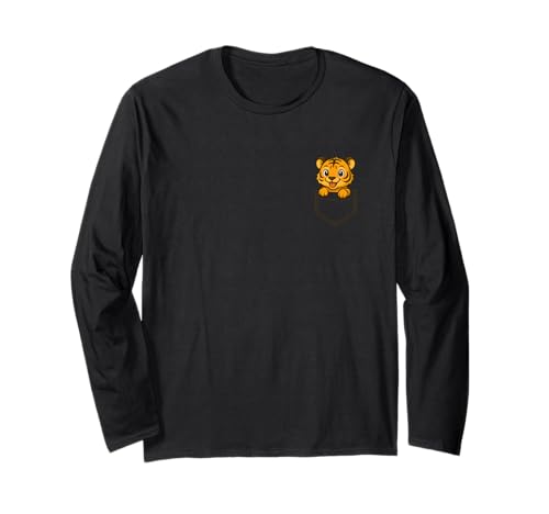 Lustiges Tier in der Tasche für Kinder, Damen, Herren, niedlicher Tiger Langarmshirt von Cute Animal In Pocket Funny Tiger In Pocket shirt