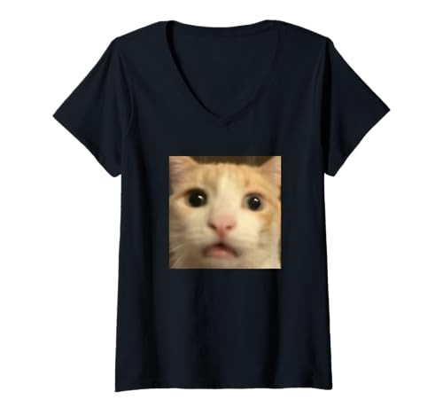 Damen Lustige Katze Meme Humor verschwommene Foto-Grafik T-Shirt mit V-Ausschnitt von Cute Animal Internet Meme Art (Cat)