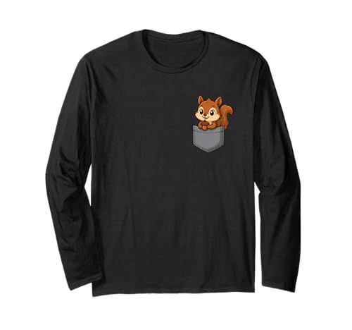 Eichhörnchen in der Brusttasche Lustig Niedlich Eichhörnchen Shirt Herren Damen Langarmshirt von Cute Animal Lovers Squirrel Pocket Gifts