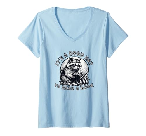 Damen Es ist EIN guter Tag, um EIN Buch zu lesen, das Waschbärenliebhaber liebt T-Shirt mit V-Ausschnitt Damen Es ist EIN guter Tag, um EIN Buch zu lesen, das Waschbärenliebhaber liebt T-Shirt mit V-Ausschnitt von Cute Animal Reading Book Lover