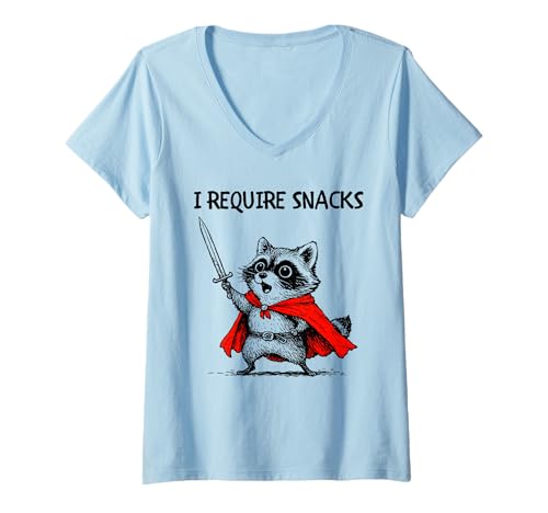 Damen I Require Snacks Lustiger Waschbär Meme Niedliches und gemütliches Design T-Shirt mit V-Ausschnitt Damen I Require Snacks Lustiger Waschbär Meme Niedliches und gemütliches Design T-Shirt mit V-Ausschnitt von Cute Animal Sarcastic Humor Kawaii Raccoon Lover