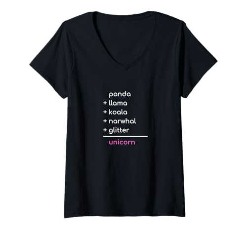 Damen Panda Lama Koala Narwal Glitter Equals Unicorn T-Shirt mit V-Ausschnitt Damen Panda Lama Koala Narwal Glitter Equals Unicorn T-Shirt mit V-Ausschnitt von Cute Animal Tees