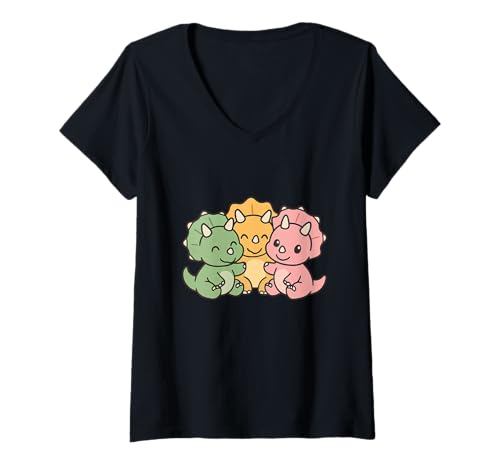 Damen Baby Dinosaurier Cuddle Brontosaurus Buddy Design T-Shirt mit V-Ausschnitt von Cute Animal by Lumi Art