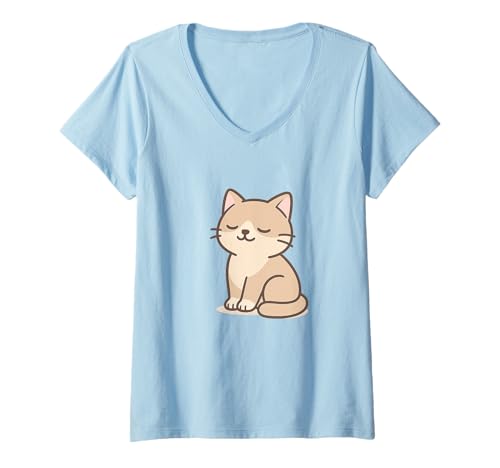 Damen Chill Kawaii Cat Art. Entspannte Haustier-Illustration. T-Shirt mit V-Ausschnitt von Cute Animal by Lumi Art