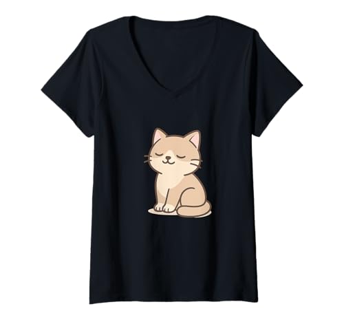 Damen Chill Kawaii Cat Art. Entspannte Haustier-Illustration. T-Shirt mit V-Ausschnitt von Cute Animal by Lumi Art