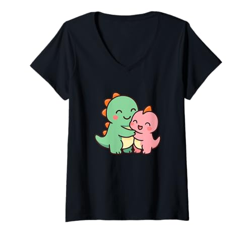 Damen Dino Friends Forever Niedliches Kawaii-Dinosaurier-Design. T-Shirt mit V-Ausschnitt von Cute Animal by Lumi Art