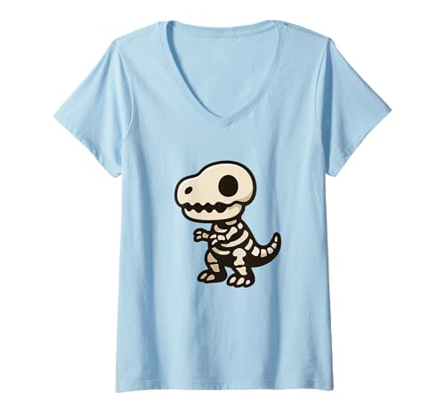 Damen Tiny Raptor Explorer Niedliches Kawaii Dino-Abenteuer T-Shirt mit V-Ausschnitt von Cute Animal by Lumi Art