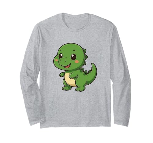 Niedliches Kawaii-Baby-Cartoon-Dinosaurier-Design Langarmshirt von Cute Animal by Lumi Art