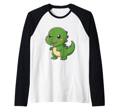 Niedliches Kawaii-Baby-Cartoon-Dinosaurier-Design Raglan von Cute Animal by Lumi Art