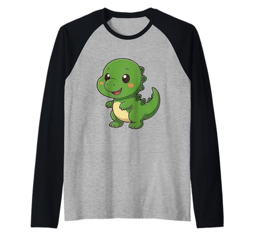 Niedliches Kawaii-Baby-Cartoon-Dinosaurier-Design Raglan von Cute Animal by Lumi Art