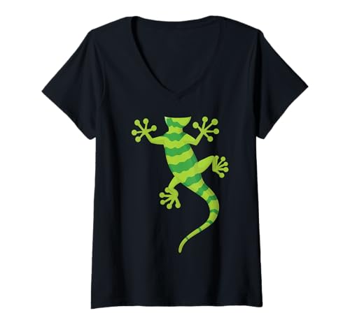 Damen Gecko Eidechse Reptil Body Kostüm Halloween & Party Grafik T-Shirt mit V-Ausschnitt Damen Gecko Eidechse Reptil Body Kostüm Halloween & Party Grafik T-Shirt mit V-Ausschnitt von Cute Animal & Dress-Up Costume Graphics