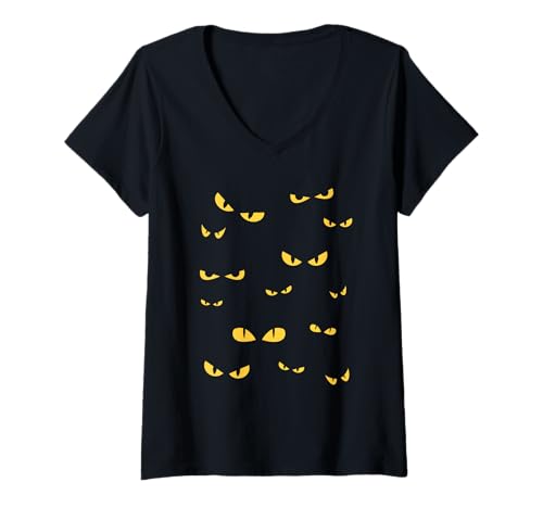 Damen Gelbe Katzen-Augengruppe Halloween & Party Kostüm Grafik T-Shirt mit V-Ausschnitt Damen Gelbe Katzen-Augengruppe Halloween & Party Kostüm Grafik T-Shirt mit V-Ausschnitt von Cute Animal & Dress-Up Costume Graphics