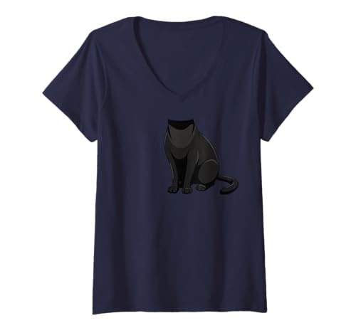 Damen Schwarzer Körper Kostüm Katze Halloween & Party Grafik T-Shirt mit V-Ausschnitt von Cute Animal & Dress-Up Costume Graphics