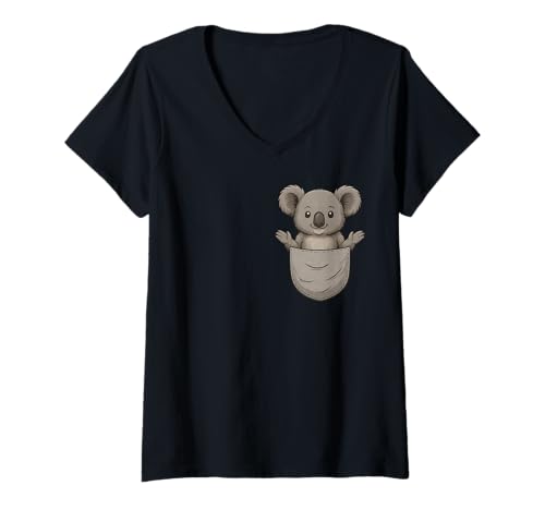 Damen Brusttasche Koala Cute Animal Lovers Fun T-Shirt mit V-Ausschnitt Damen Brusttasche Koala Cute Animal Lovers Fun T-Shirt mit V-Ausschnitt von Cute Animals in Chest Pocket For Animal Lovers