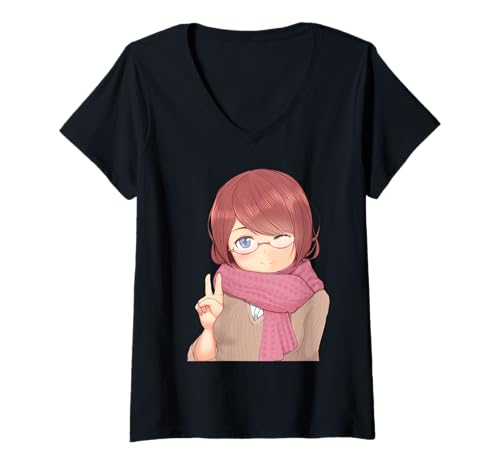 Damen Niedliches Anime-Mädchen, lustiges Unisex-Design für Männer und Frauen T-Shirt mit V-Ausschnitt von Cute Anime Girl Funny unisex Design Men Women Tee