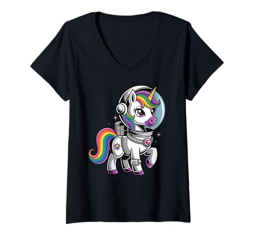 Damen Astronaut Einhorn Niedlich Weltraum Kleinkind Mädchen Kinder Frauen T-Shirt mit V-Ausschnitt Damen Astronaut Einhorn Niedlich Weltraum Kleinkind Mädchen Kinder Frauen T-Shirt mit V-Ausschnitt von Cute Astronaut Unicorn Funny Unicorn Design