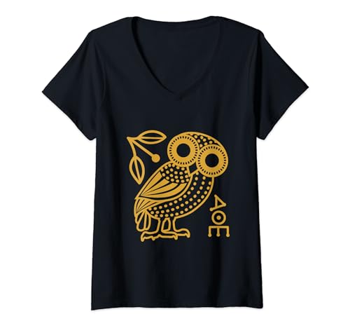 Damen Süße Athener Eule Umriss aus antiker griechischer Münze T-Shirt mit V-Ausschnitt von Cute Athens Owl