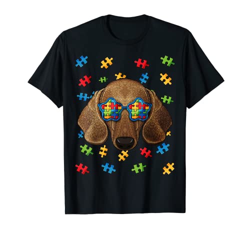 Autism Awareness Dackel Puzzle Sonnenbrille Autistische Kinder T-Shirt von Cute Autism Awareness Animals