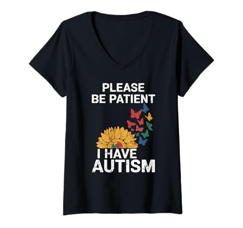 Damen Bitte haben Sie Geduld, ich Habe Autismus, Sonnenblume T-Shirt mit V-Ausschnitt Damen Bitte haben Sie Geduld, ich Habe Autismus, Sonnenblume T-Shirt mit V-Ausschnitt von Cute Autism Awareness Day for Kids