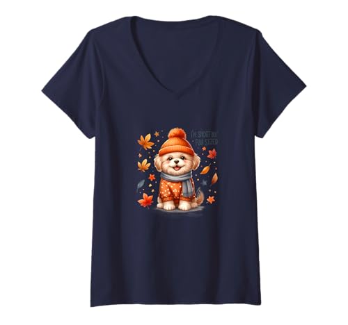 Damen I'm Short But Fun Größe Herbst Hund T-Shirt mit V-Ausschnitt Damen I'm Short But Fun Größe Herbst Hund T-Shirt mit V-Ausschnitt von Cute Autumn Dog Lovers Fun Fall Vibes