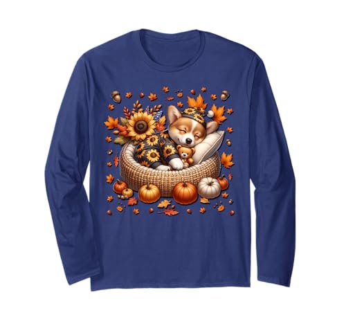 Cute Corgi Stuff for Girls with Fall Puppy for Dog Lover Langarmshirt von Cute Autumn Fall Corgi Gifts For Corgi Lovers
