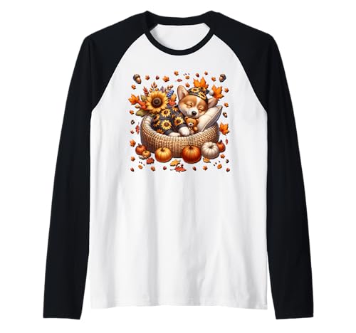 Cute Corgi Stuff for Girls with Fall Puppy for Dog Lover Raglan von Cute Autumn Fall Corgi Gifts For Corgi Lovers