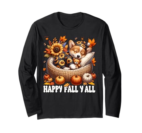 Fall Corgi Autumn Graphic Women Men and Kids Happy Fall Yall Langarmshirt Fall Corgi Autumn Graphic Women Men and Kids Happy Fall Yall Langarmshirt von Cute Autumn Fall Corgi Gifts For Corgi Lovers