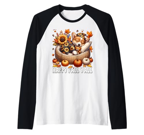 Fall Corgi Autumn Graphic Women Men and Kids Happy Fall Yall Raglan Fall Corgi Autumn Graphic Women Men and Kids Happy Fall Yall Raglan von Cute Autumn Fall Corgi Gifts For Corgi Lovers