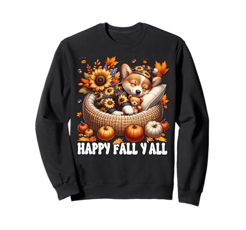 Fall Corgi Autumn Graphic Women Men and Kids Happy Fall Yall Sweatshirt von Cute Autumn Fall Corgi Gifts For Corgi Lovers