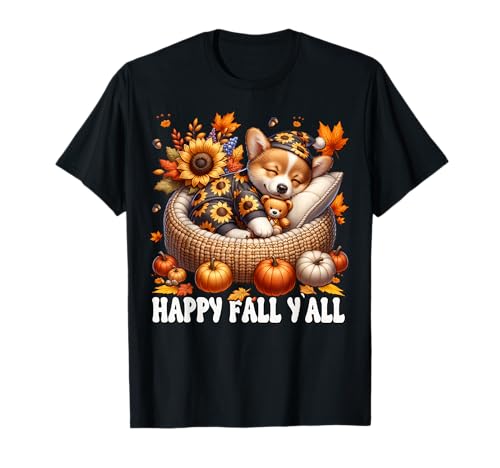 Fall Corgi Autumn Graphic Women Men and Kids Happy Fall Yall T-Shirt von Cute Autumn Fall Corgi Gifts For Corgi Lovers