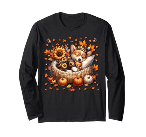 Fall Corgi Graphic for Women Men Kids Cute Autumn Sleep Langarmshirt Fall Corgi Graphic for Women Men Kids Cute Autumn Sleep Langarmshirt von Cute Autumn Fall Corgi Gifts For Corgi Lovers