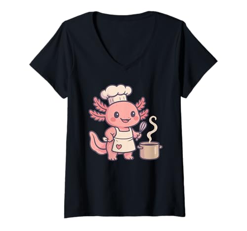 Damen Cute Axolotl Chef Cooking T-Shirt mit V-Ausschnitt Damen Cute Axolotl Chef Cooking T-Shirt mit V-Ausschnitt von Cute Axolotl Chef Cooking Apparel