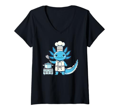 Damen Cute Axolotl Chef Cooking T-Shirt mit V-Ausschnitt Damen Cute Axolotl Chef Cooking T-Shirt mit V-Ausschnitt von Cute Axolotl Chef Cooking Apparel