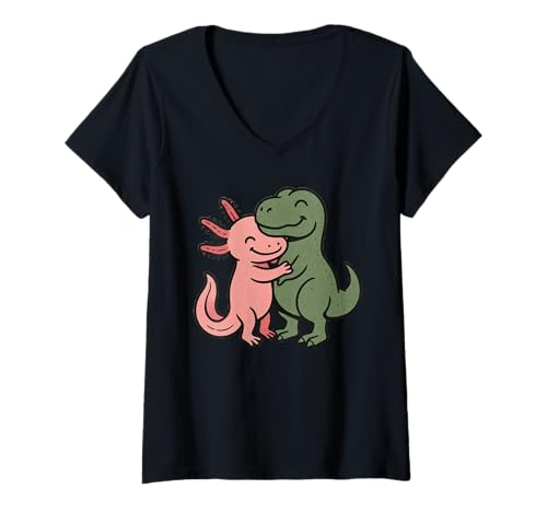 Damen Cute Axolotl Hugging T-Rex Dinosaur T-Shirt mit V-Ausschnitt Damen Cute Axolotl Hugging T-Rex Dinosaur T-Shirt mit V-Ausschnitt von Cute Axolotl Hugging Dinosaur Apparel