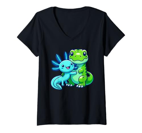 Damen Cute Axolotl Hugging T-Rex Dinosaur T-Shirt mit V-Ausschnitt Damen Cute Axolotl Hugging T-Rex Dinosaur T-Shirt mit V-Ausschnitt von Cute Axolotl Hugging Dinosaur Apparel