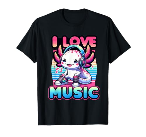 Niedliche Axolotl Retro Kopfhörer Liebe Musik Jungen Mädchen T-Shirt von Cute Axolotl Retro Headphones Love Music