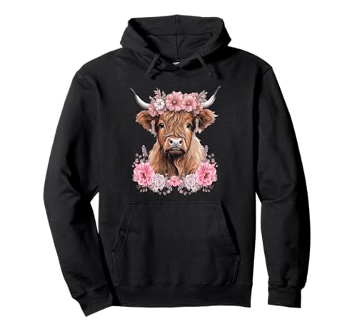 Süße Hochlandkuh mit Blumen Kalb Tier Kuh Frauen Pullover Hoodie von Cute Baby Highland Cow With flowers Gift Idea