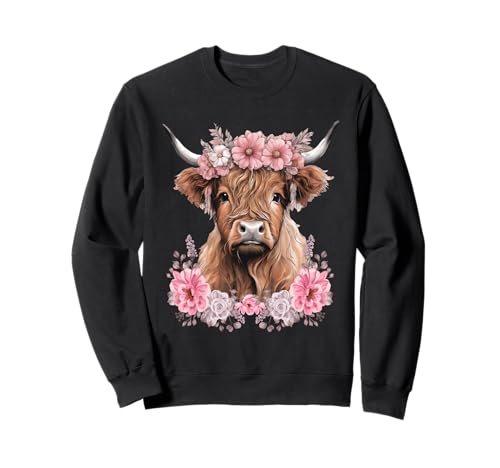 Süße Hochlandkuh mit Blumen Kalb Tier Kuh Frauen Sweatshirt von Cute Baby Highland Cow With flowers Gift Idea