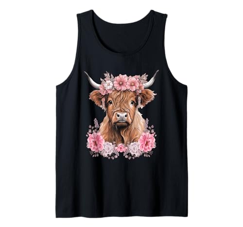 Süße Hochlandkuh mit Blumen Kalb Tier Kuh Frauen Tank Top von Cute Baby Highland Cow With flowers Gift Idea