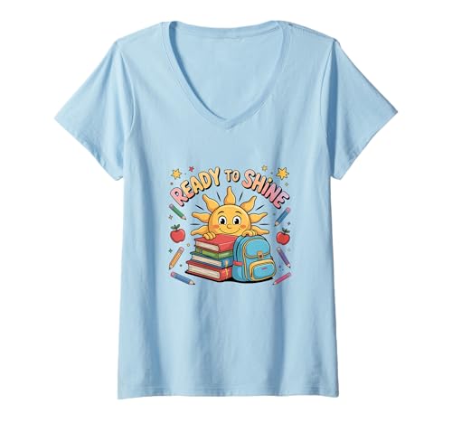 Damen Ready to Shine Süßes Schulanfangshemd für Kinder und Schüler T-Shirt mit V-Ausschnitt Damen Ready to Shine Süßes Schulanfangshemd für Kinder und Schüler T-Shirt mit V-Ausschnitt von Cute Back to School Shirt for Students or Teachers