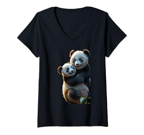 Damen Niedliches Bambus-Panda-Motiv, lustiges Unisex-Design für Männer und Frauen T-Shirt mit V-Ausschnitt von Cute Bamboo Panda Funny Unisex Design For Tee