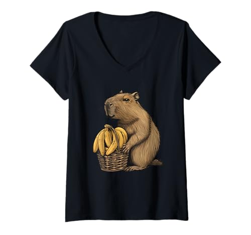 Damen Banane Capybara Bananen Obst Tierdruck Capybara Lover T-Shirt mit V-Ausschnitt Damen Banane Capybara Bananen Obst Tierdruck Capybara Lover T-Shirt mit V-Ausschnitt von Cute Banana Animals