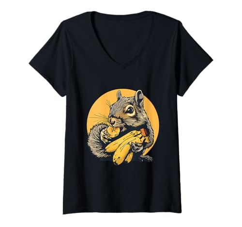 Damen Banane Eichhörnchen Banane Obst Kunstwerk Wildlife Banana Lover T-Shirt mit V-Ausschnitt Damen Banane Eichhörnchen Banane Obst Kunstwerk Wildlife Banana Lover T-Shirt mit V-Ausschnitt von Cute Banana Animals