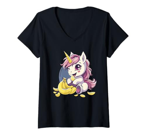 Damen Banane Einhorn Niedlich Einhorn Liebhaber Tier Kunst Zeichnung T-Shirt mit V-Ausschnitt Damen Banane Einhorn Niedlich Einhorn Liebhaber Tier Kunst Zeichnung T-Shirt mit V-Ausschnitt von Cute Banana Animals