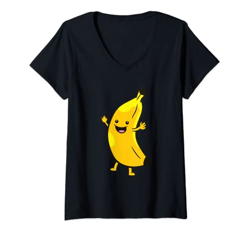 Damen Banana Happy Banana Kostüm Obst Liebe Bananas T-Shirt mit V-Ausschnitt von Cute Banana Fruit Tees and Gifts