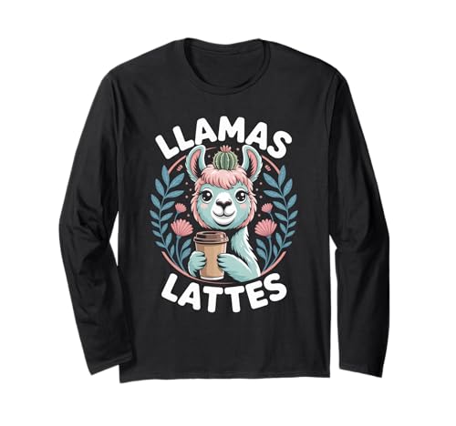 Lustiger Spruch Lamas Lattes Kaffee Tier Humor Frauen Männer Langarmshirt von Cute Barista Vibes Pastel Morning Cozy Mother Mom