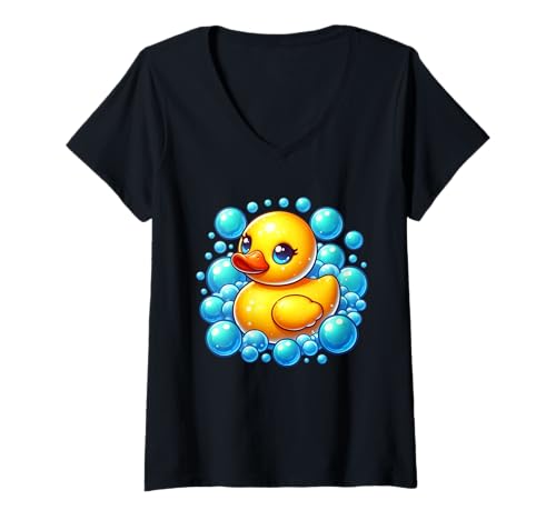 Damen Badeente Ente Lover Duckling Badespielzeug Gummiente Grafik T-Shirt mit V-Ausschnitt Damen Badeente Ente Lover Duckling Badespielzeug Gummiente Grafik T-Shirt mit V-Ausschnitt von Cute Bath Toy Rubber Duck Accesories & Stuff